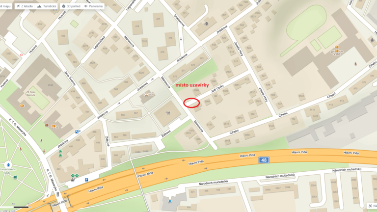 Uzavírka části ulice Joži Uprky ve Frýdku