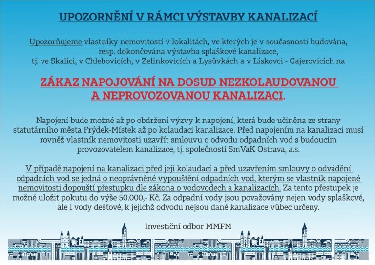 UPOZORNĚNÍ V RÁMCI VÝSTAVBY KANALIZACÍ