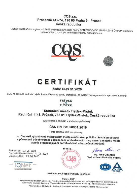 Certifikát CQS 91/2020