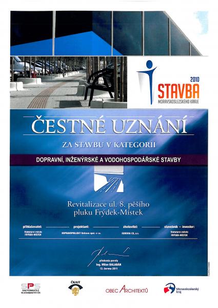 Stavba roku Moravskoslezského kraje 2010 = ocenění pro Revitalizaci ulice 8. pěšího pluku