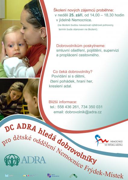 Adra hledá dobrovolníky pro dětské oddělení nemocnice