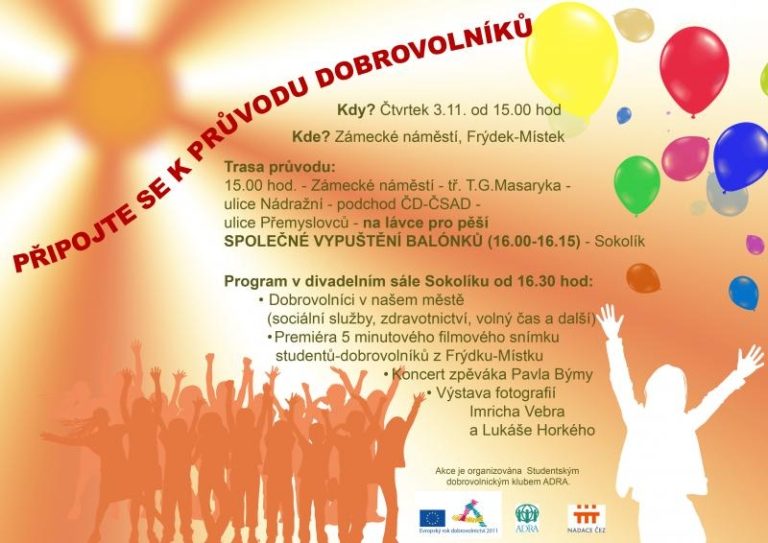 Městem projde průvod dobrovolníků