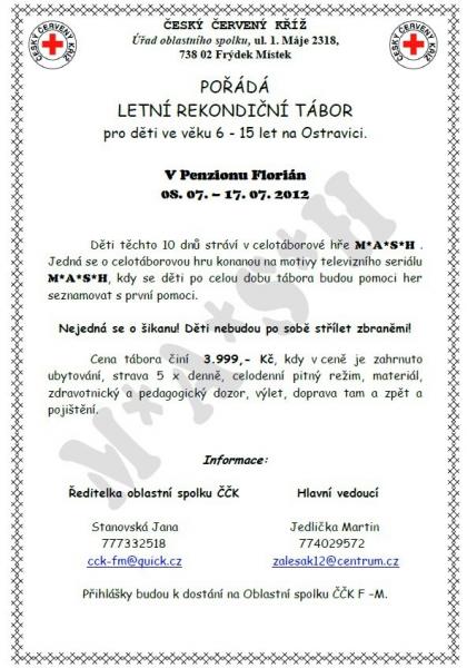 Nabídka letního tábora ČČk 2012