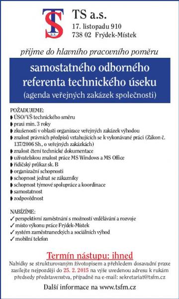 Technické služby hledají odborného referenta technického úseku
