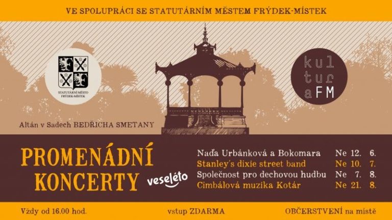 Promenádní koncerty nabídnou folk, dechovku i cimbálovku