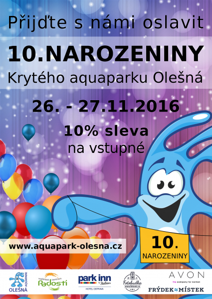 Krytý aquapark Olešná oslaví 10. narozeniny