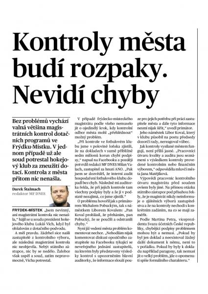 Rozpory v textu Mladé fronty DNES