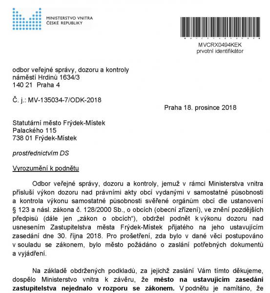 Ministerstvo vnitra: Ustavující zasedání zastupitelstva bylo v pořádku