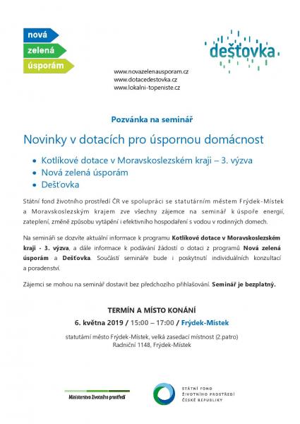 Kotlíkové dotace, Nová zelená úsporám a Dešťovka – seminář pro veřejnost