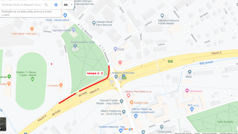 Rubikova křižovatka  – uzavírka rampy z TGM na ulici Hlavní (směr na Příbor)