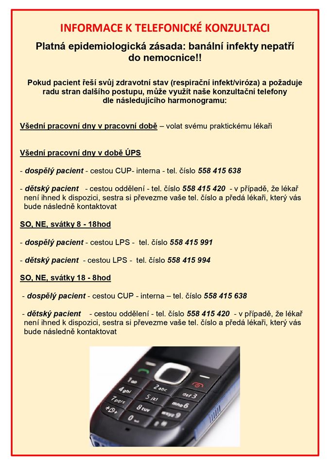 Nemocnice nabízí konzultace po telefonu