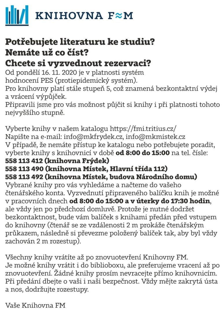 Knihovna půjčuje knihy i nyní