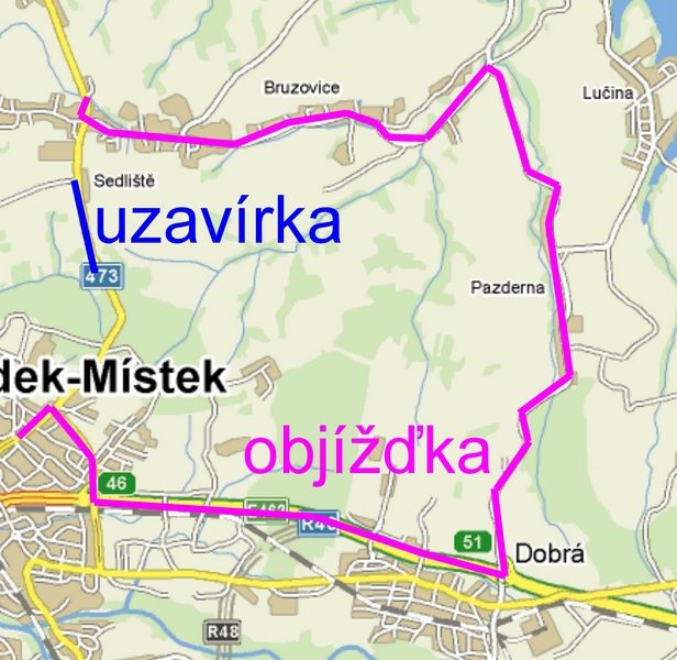 Uzavírka silnice II/473 na Šenov