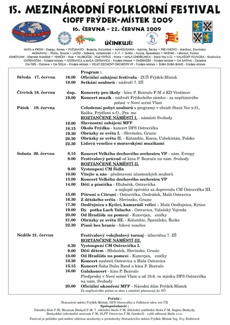 MEZINÁRODNÍ FOLKLORNÍ FESTIVAL JE DNES PŘESUNUT DO NÁRODNÍHO DOMU