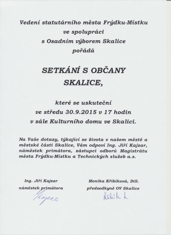 Setkání vedení města s občany Skalice – 30. 9. 2015